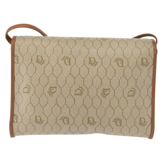 Christian Dior Vintage Honeycomb Flap Crossbody Bag Canvas and Leather, BEIGE, CANVAS, Shoulder bag