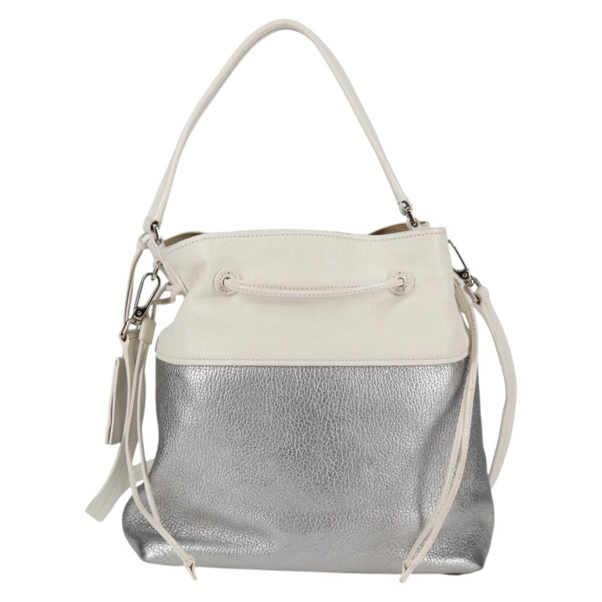 Miu Miu Drawstring Satchel Leather, SILVER, LEATHER, Handbag