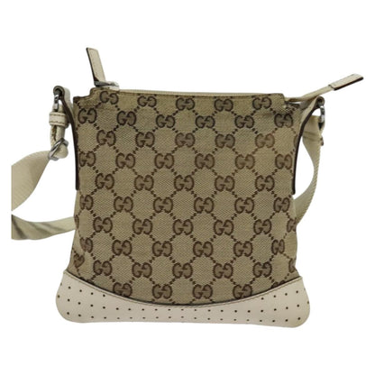 Gucci Zip Messenger Bag GG Canvas with Perforated Leather, BEIGE, CANVAS, Crossbody bag
