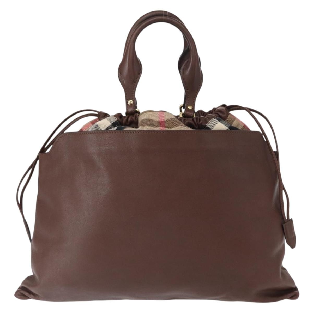 Burberry Big Crush Tote Leather and House Check Canvas, BROWN, LEATHER, Handbag