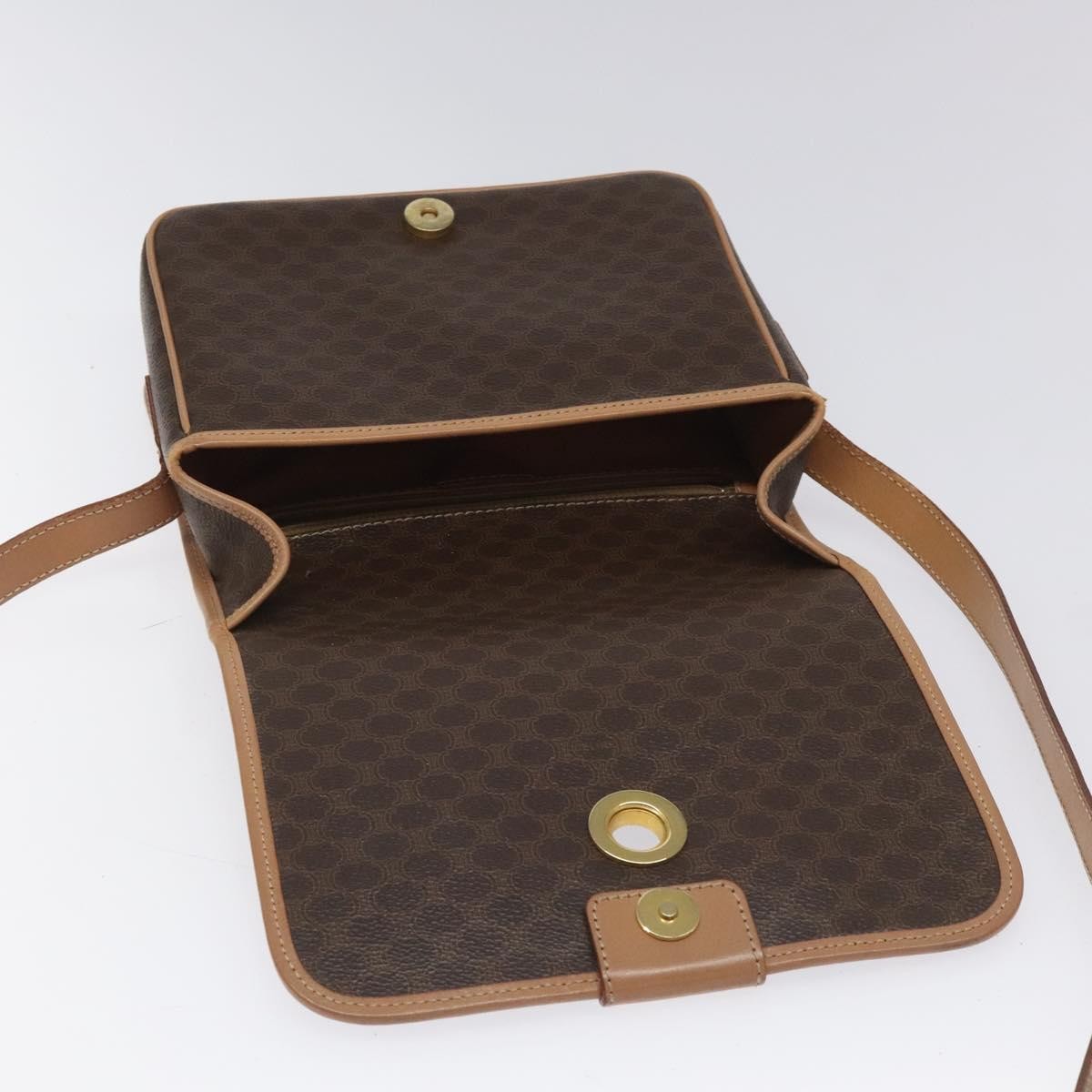 Celine Vintage Macadam Shoulder Bag Canvas and Leather, Brown, Canvas, Shoulder Bag