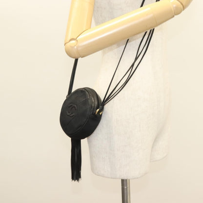 Chanel Vintage Round Tassel Crossbody Bag Quilted Satin, BLACK, SATIN, Crossbody bag