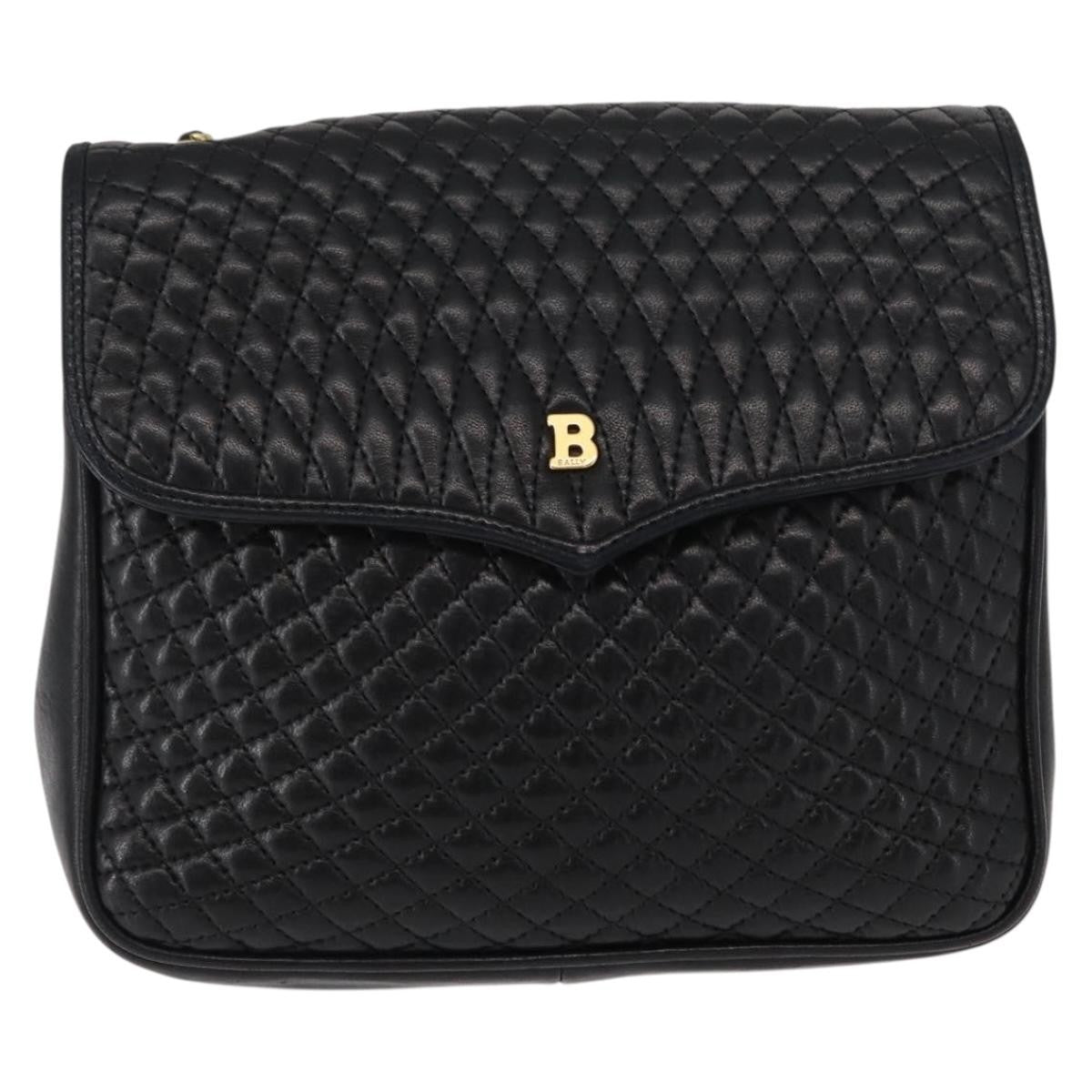 Bally Vintage Chain Shoulder Bag Quilted Leather, BLACK, LEATHER, Shoulder bag
