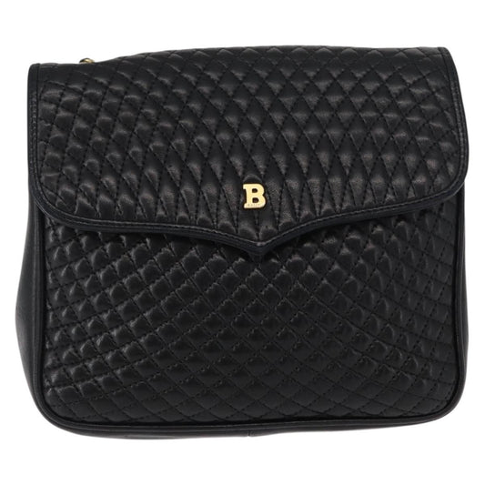 Bally Vintage Chain Shoulder Bag Quilted Leather, BLACK, LEATHER, Shoulder bag