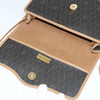 Christian Dior Vintage Honeycomb Flap Crossbody Bag Coated Canvas, BLACK, CANVAS, Crossbody bag