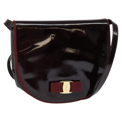 Salvatore Ferragamo Vala Shoulder Bag Patent Leather, BURGUNDY, PATENT_LEATHER, Shoulder bag