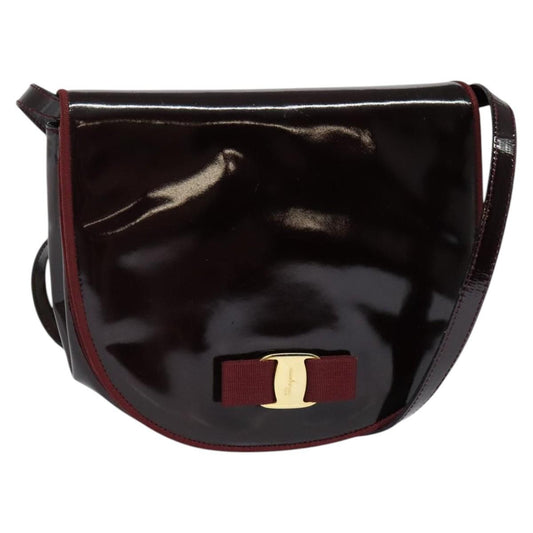 Salvatore Ferragamo Vala Shoulder Bag Patent Leather, BURGUNDY, PATENT_LEATHER, Shoulder bag