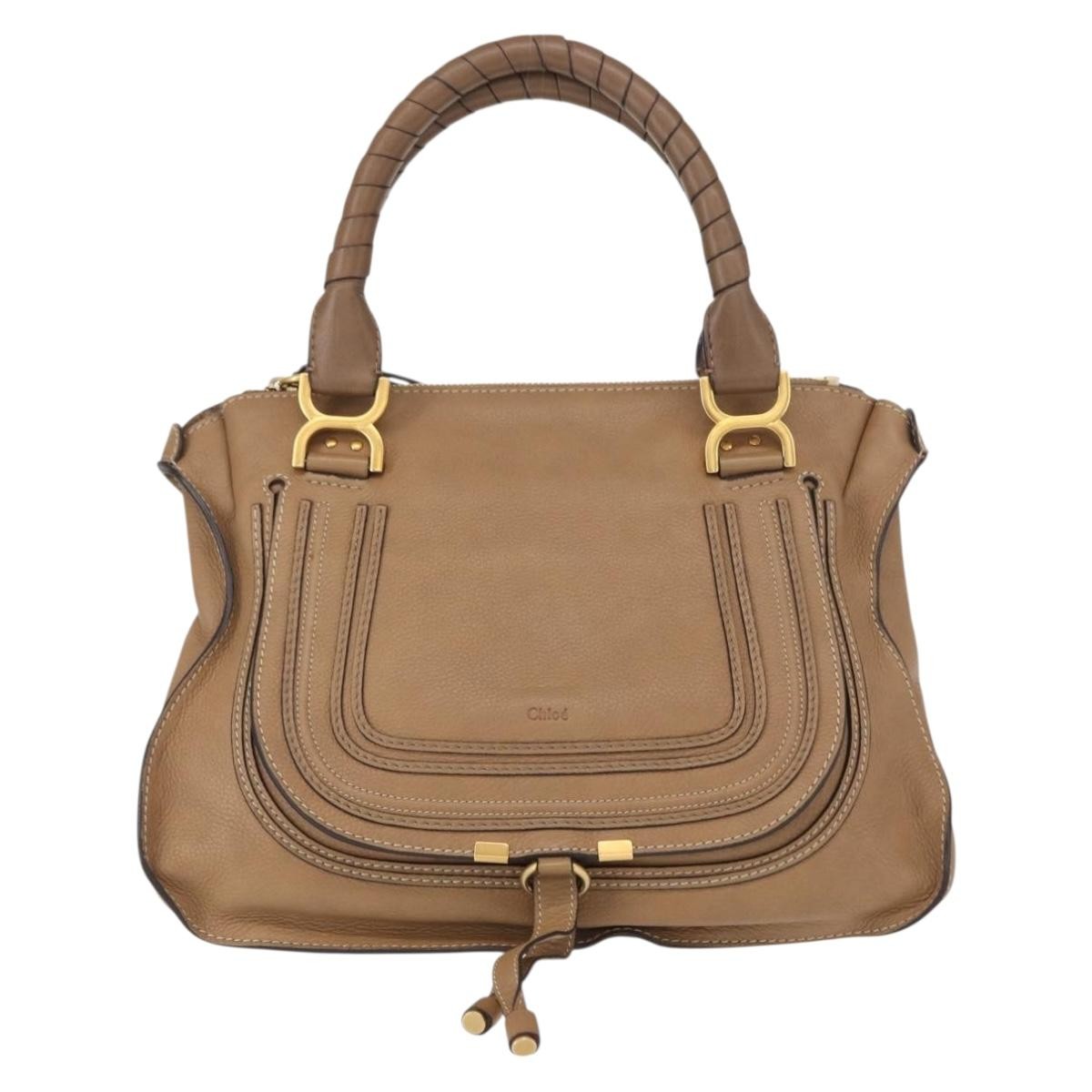 Chloe Marcie Satchel Leather, BEIGE, LEATHER, Handbag