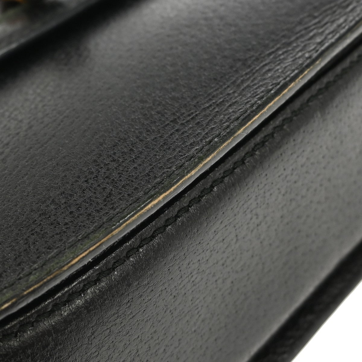 Gucci Vintage Convertible Bamboo Top Handle Bag Leather, BLACK, LEATHER, Handbag