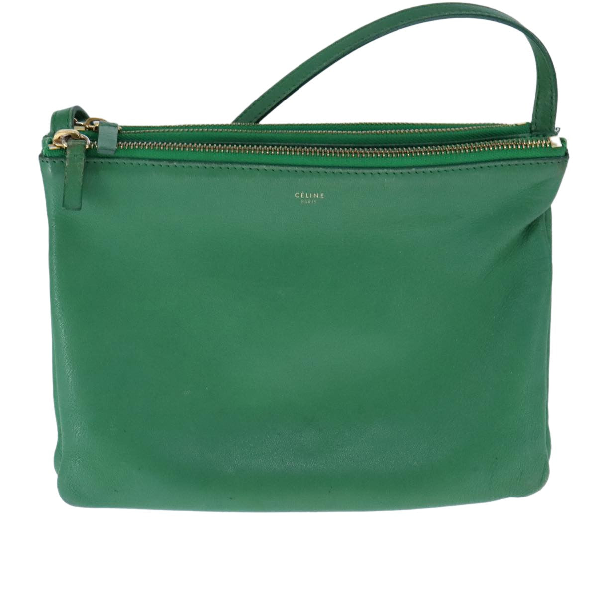 Celine Trio Crossbody Bag Leather, GREEN, LEATHER, Crossbody bag