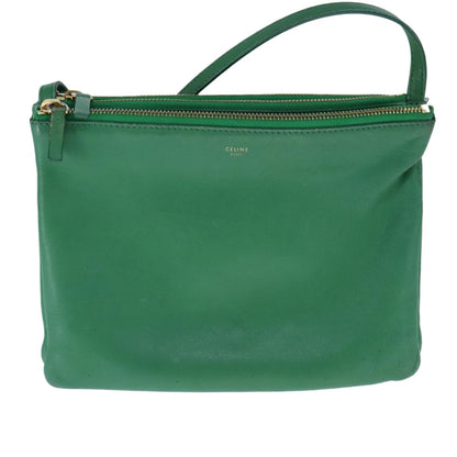 Celine Trio Crossbody Bag Leather, GREEN, LEATHER, Crossbody bag