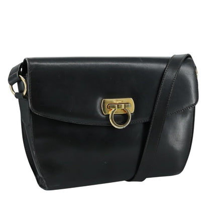Salvatore Ferragamo Gancini Flap Shoulder bag Leather, Black, Leather, Shoulder Bag