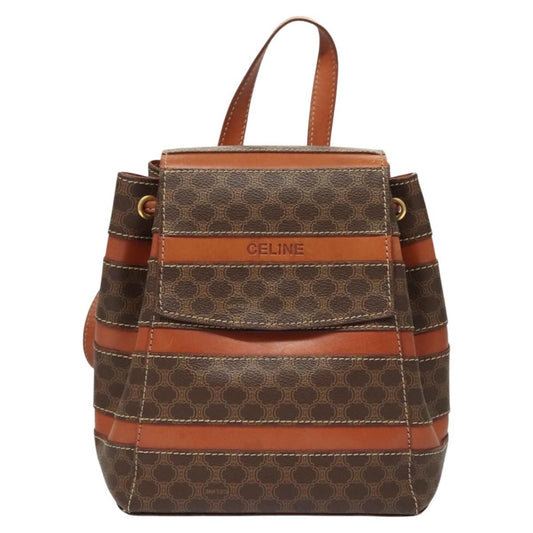 Celine Vintage Drawstring Flap Backpack Macadam Coated Canvas, BROWN, CANVAS, Backpack