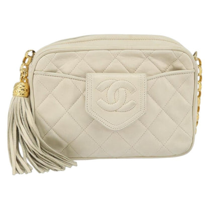 Chanel Vintage Front Pocket Camera Bag Quilted Lambskin, BEIGE, LEATHER, Shoulder bag
