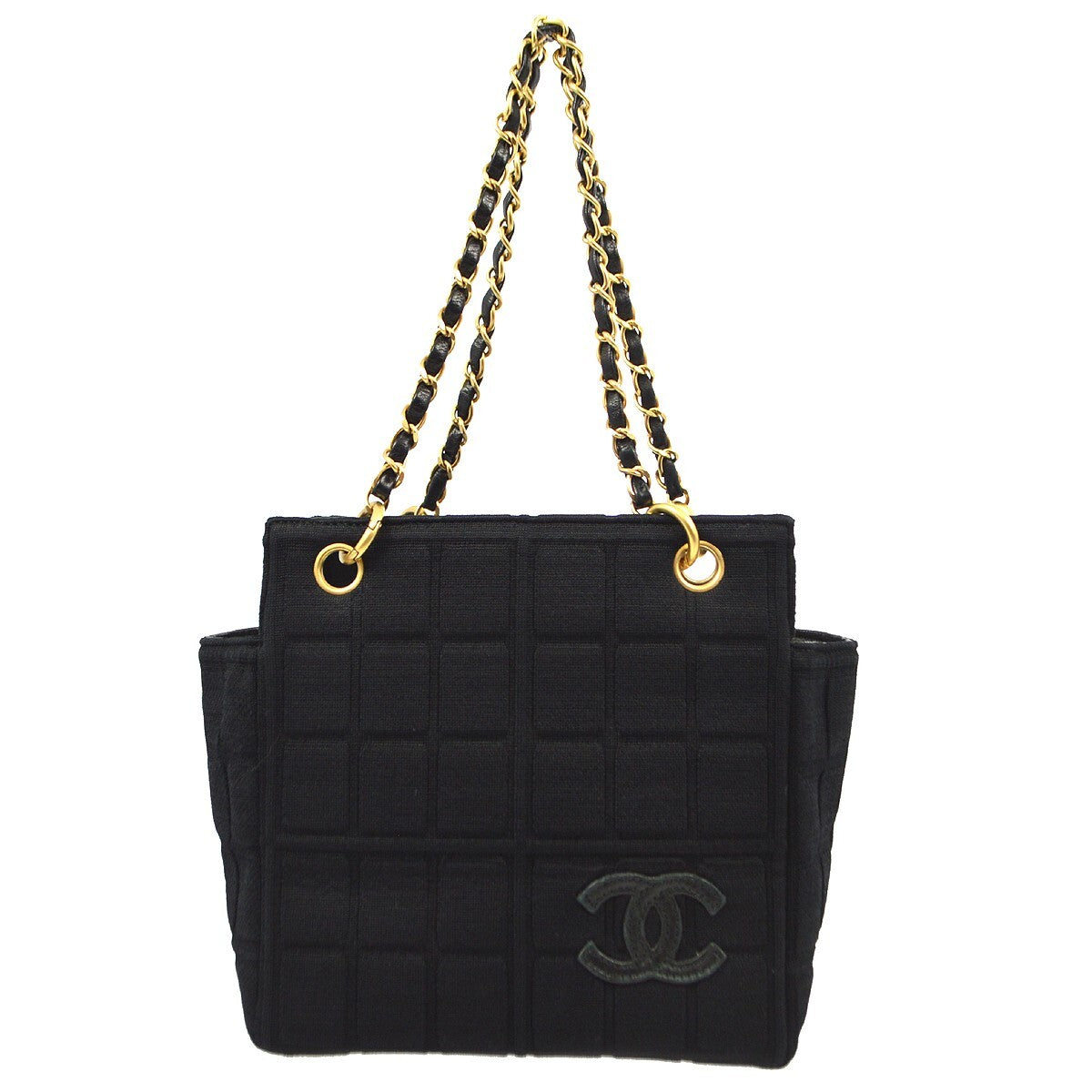 Chanel Chocolate Bar Chain Tote Quilted Jersey, BLACK, COTTON, Handbag