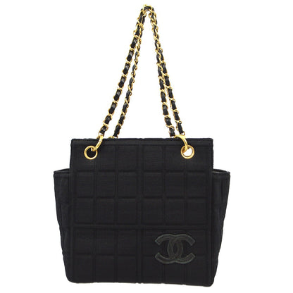 Chanel Chocolate Bar Chain Tote Quilted Jersey, BLACK, COTTON, Handbag