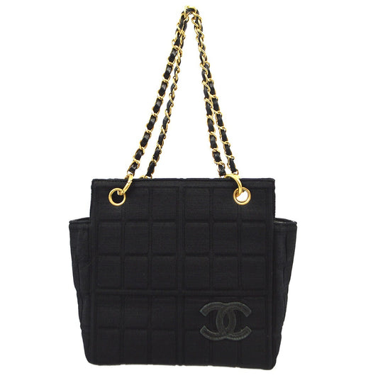 Chanel Chocolate Bar Chain Tote Quilted Jersey, BLACK, COTTON, Handbag