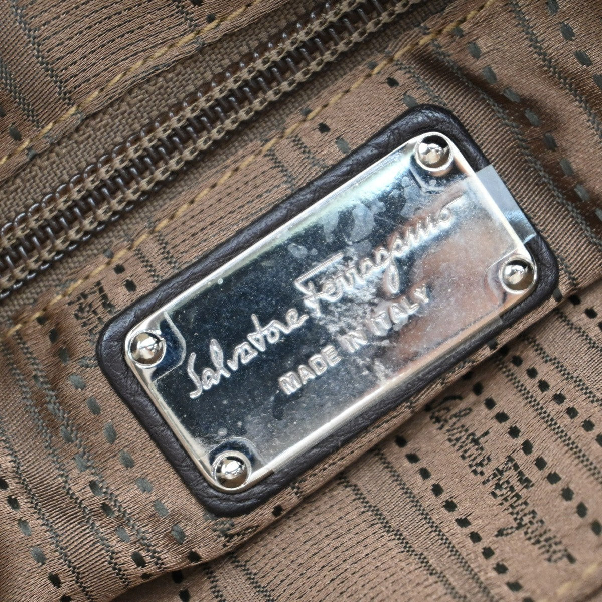 Salvatore Ferragamo Gancini handbag Leather, GRAY, LEATHER, Handbag