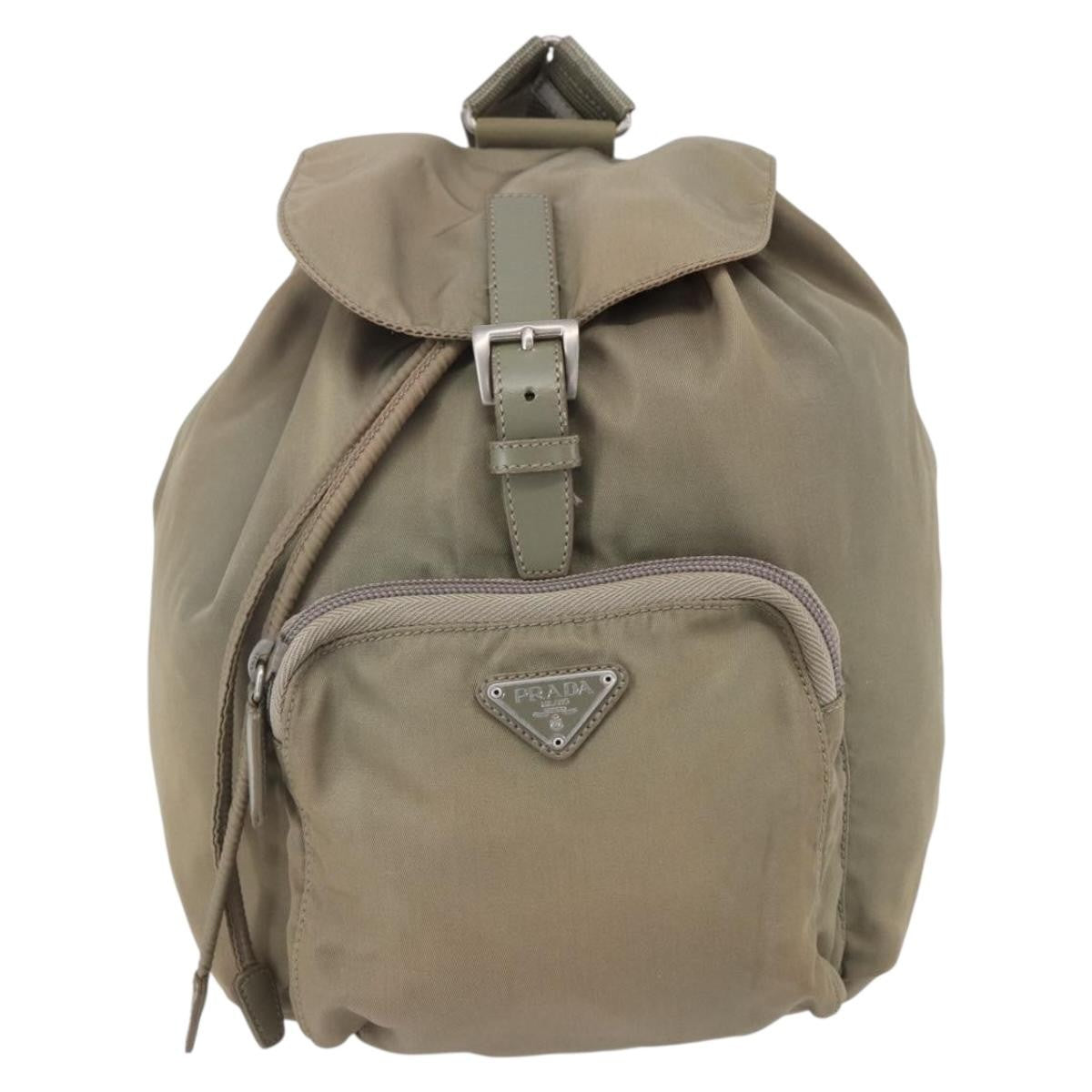 Prada Front Pocket Buckle Backpack Nylon, BEIGE, NYLON, Backpack