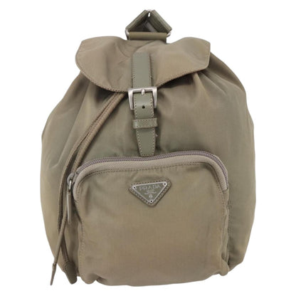 Prada Front Pocket Buckle Backpack Nylon, BEIGE, NYLON, Backpack