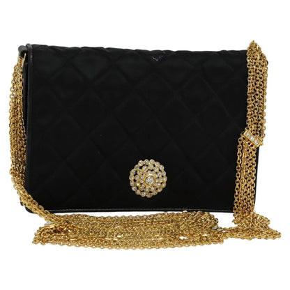 Chanel Chain Shoulder Bag Silk, BLACK, SATIN, Shoulder bag