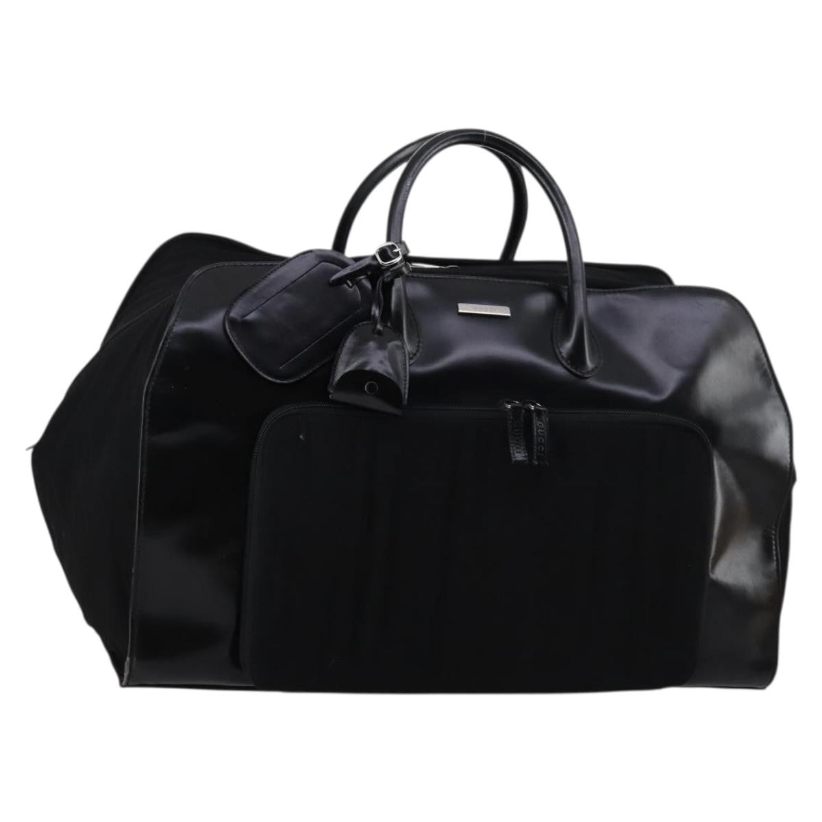 Gucci Travel Boston Bag Leather with Nylon, BLACK, LEATHER, Travel bag