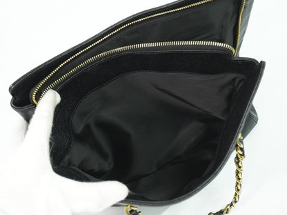 Chanel Vintage Logo Chain Tote Caviar, BLACK, LEATHER, Tote bag