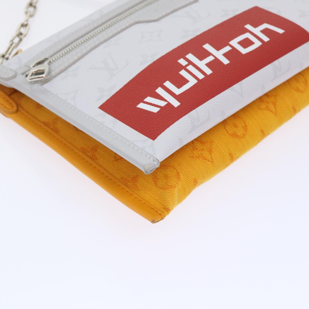 Louis Vuitton Double Flat Messenger Bag Limited Edition Logo Story Monogram Canvas and Denim, WHITE, CANVAS, Shoulder bag