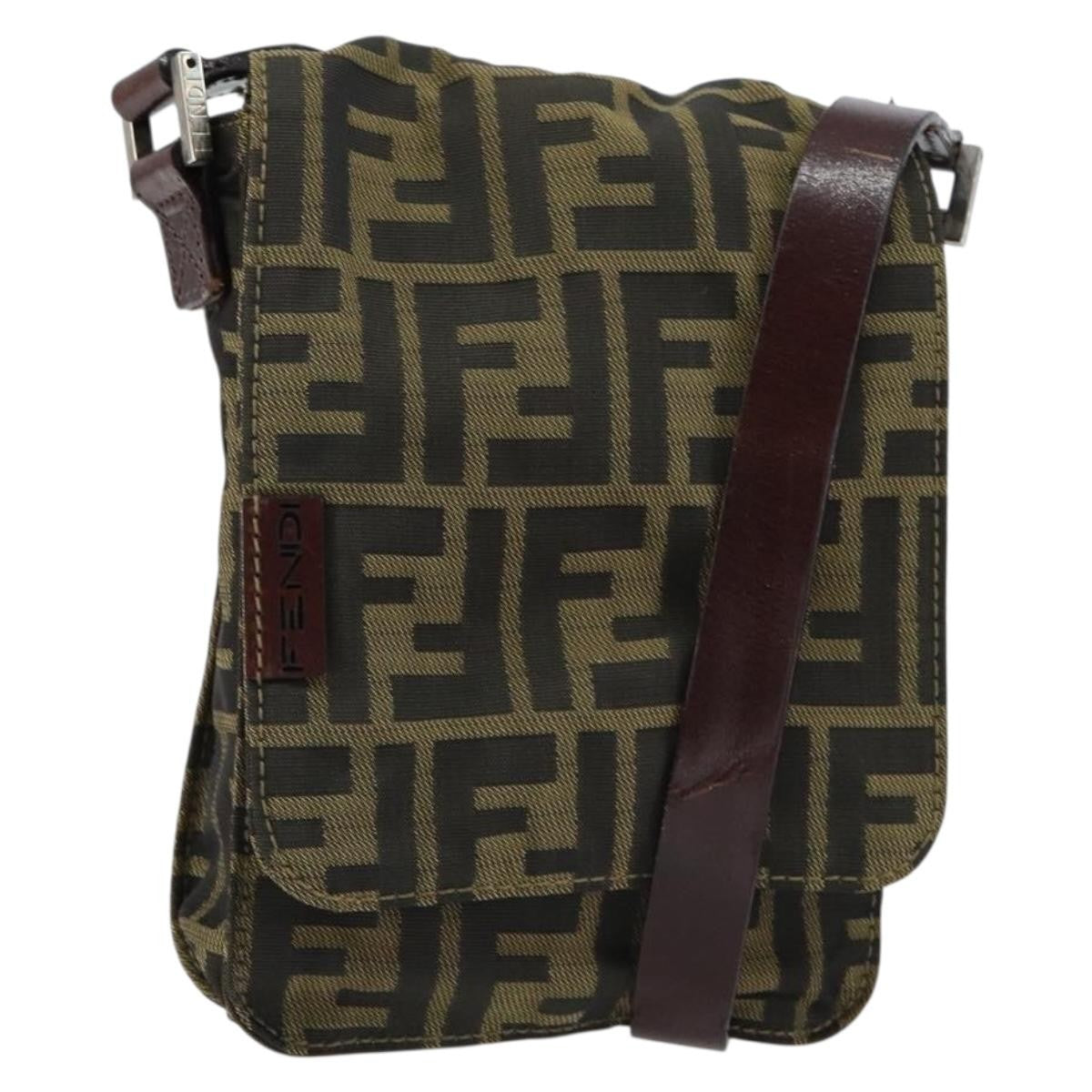 Fendi Flat Messenger Bag Zucca Canvas, BROWN, CANVAS, Shoulder bag