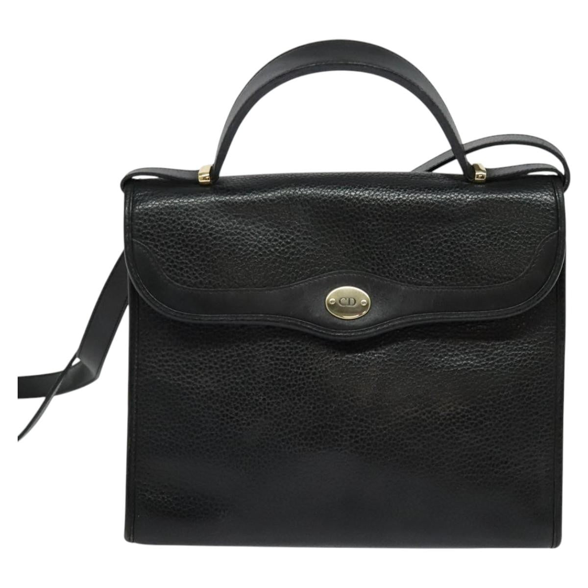 Christian Dior Vintage CD Handbag Leather, BLACK, LEATHER, Handbag