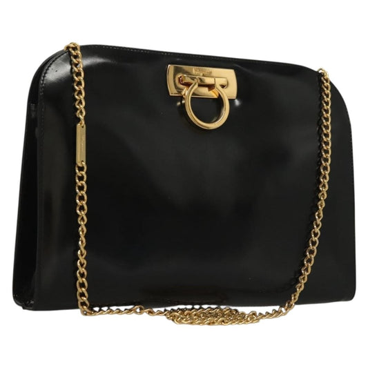 Salvatore Ferragamo Vintage Gancini Chain Shoulder Bag Patent Leather, BLACK, PATENT_LEATHER, Shoulder bag