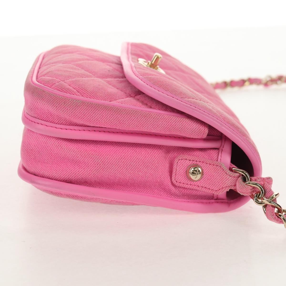 Chanel Flap Messenger Bag Quilted Denim, PINK, CANVAS, Shoulder bag