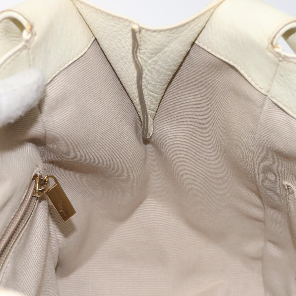 Salvatore Ferragamo Gancini Hobo Stitched Leather, WHITE, LEATHER, Handbag