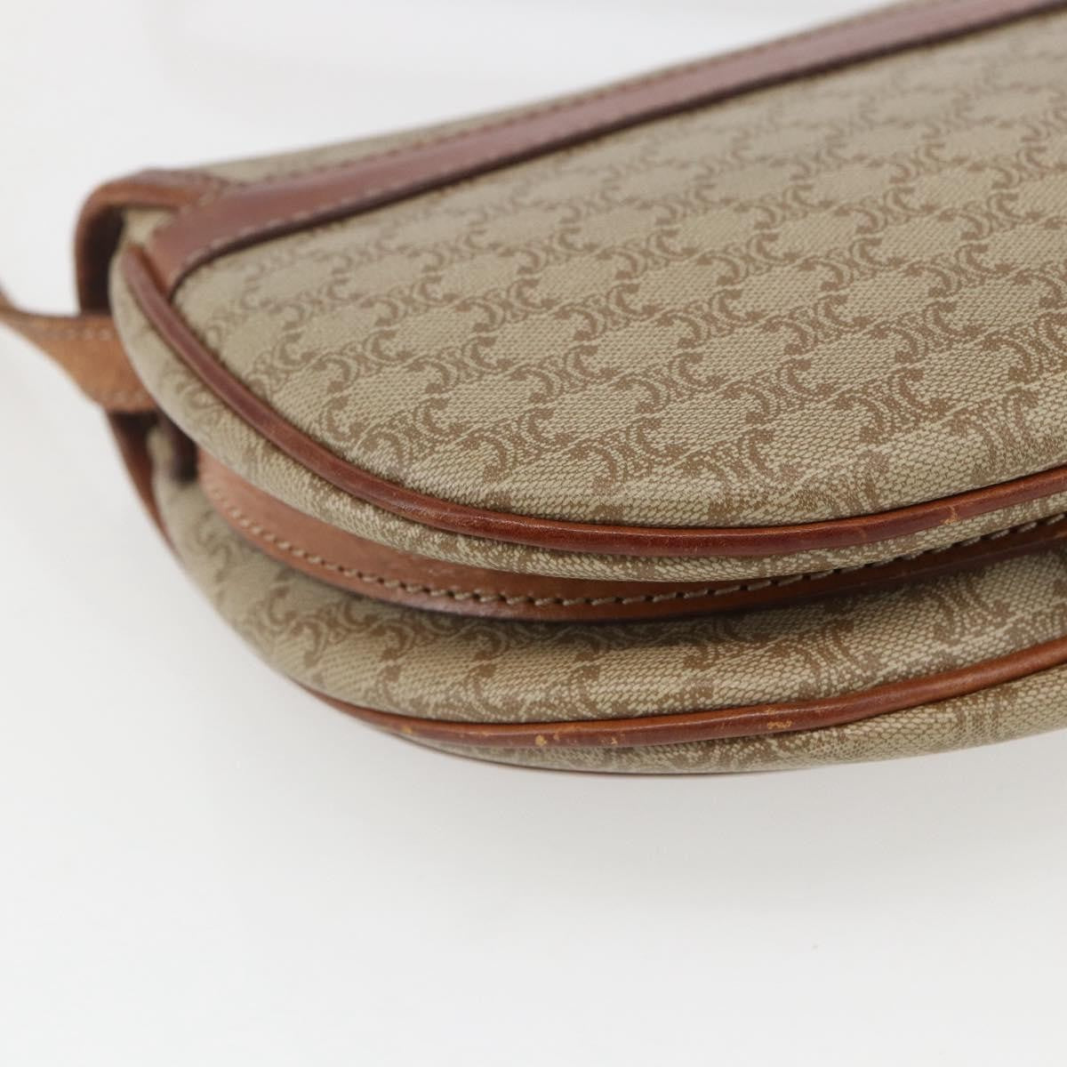 Celine Vintage Macadam Circle Logo Shoulder Bag Canvas and Leather, BEIGE, CANVAS, Shoulder bag