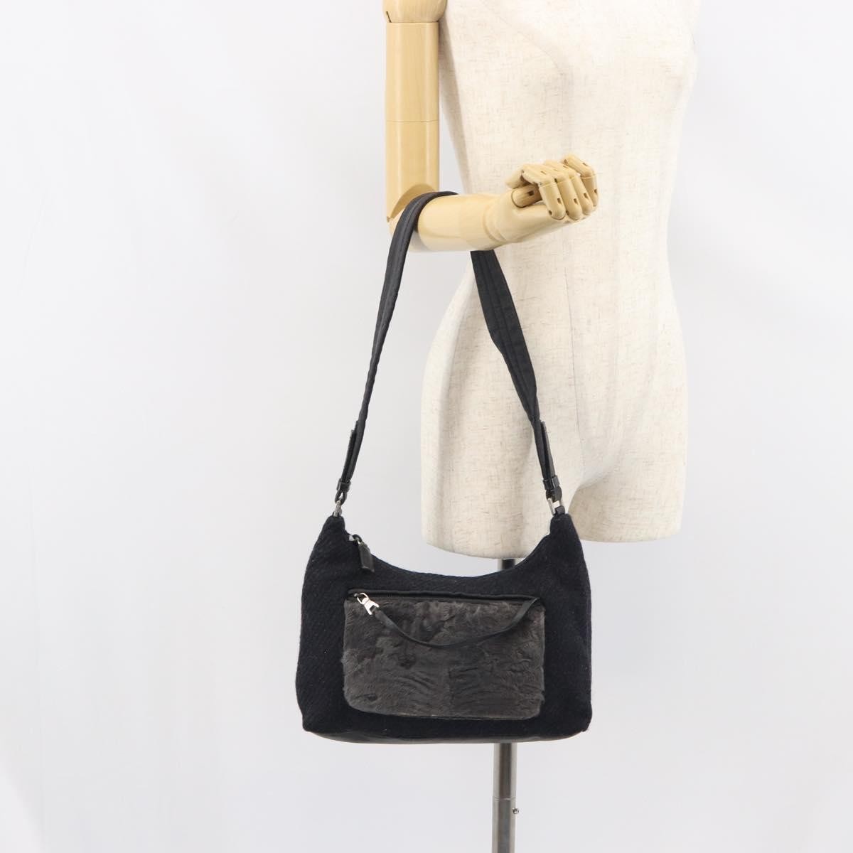 Prada Vintage Shoulder Bag Wool, BLACK, WOOL, Shoulder bag