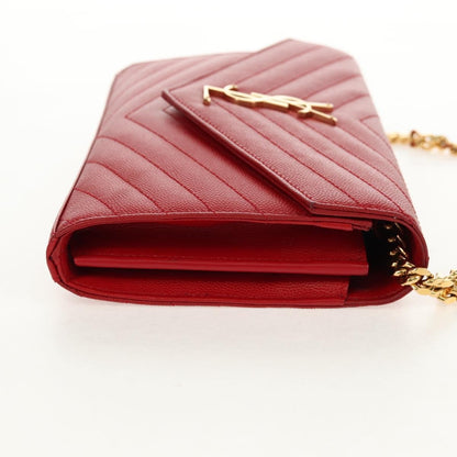 Saint Laurent Cassandra Wallet on Strap leather, RED, LEATHER, Shoulder bag