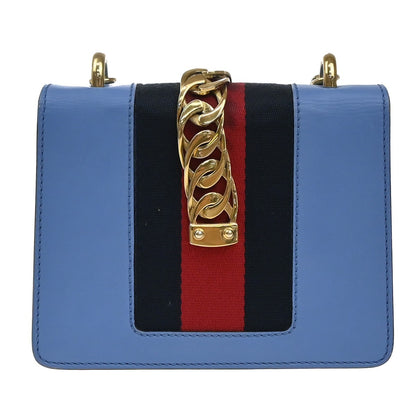 Gucci Sylvie Chain Shoulder Bag Leather, BLUE, LEATHER, Shoulder bag