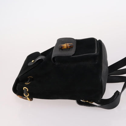 Gucci Vintage Bamboo Backpack Suede, BLACK, SUEDE, Backpack