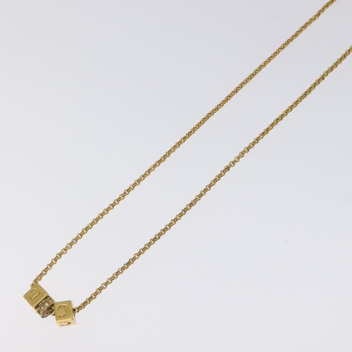 Christian Dior CD Cube Charms Pendant Necklace Metal with Crystals, GOLD, METAL, Necklace