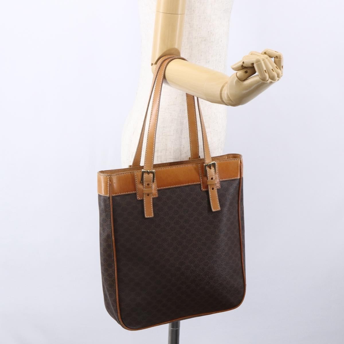 Celine Vintage Macadam Handbag Canvas and Leather, BROWN, CANVAS, Handbag
