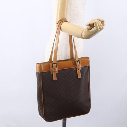 Celine Vintage Macadam Handbag Canvas and Leather, BROWN, CANVAS, Handbag