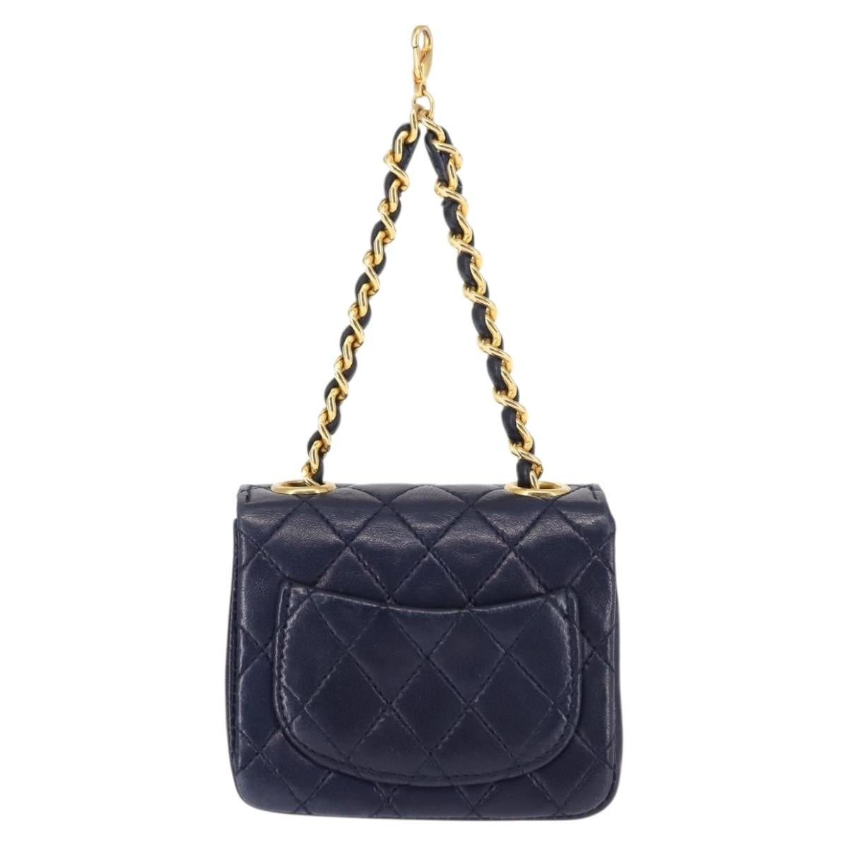 Chanel Square Classic Single Flap Top Handle Bag Quilted Lambskin, NAVY, LEATHER, Clutche & pouche