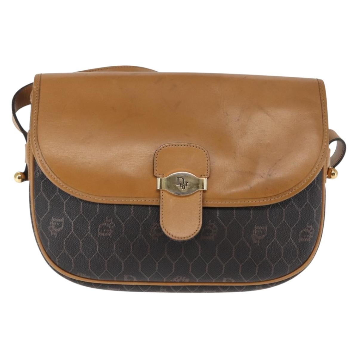 Christian Dior Vintage Honeycomb Shoulder Bag Canvas and Leather, BROWN, CANVAS, Shoulder bag