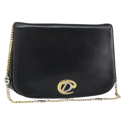 Christian Dior Vintage Chain Flap Shoulder Bag Leather, BLACK, LEATHER, Shoulder bag