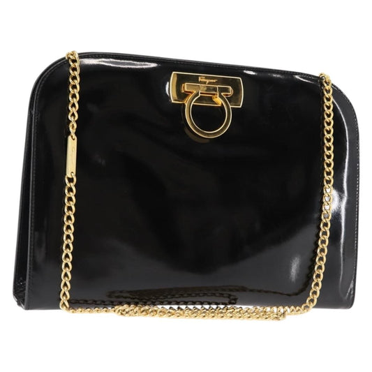 Salvatore Ferragamo Vintage Gancini Chain Shoulder Bag Patent Leather, BLACK, PATENT_LEATHER, Shoulder bag