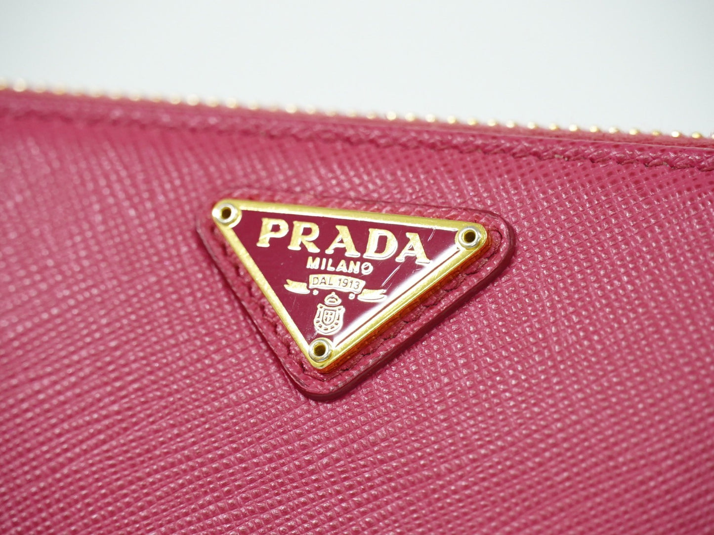 Prada Zip Around Tab Wallet Saffiano Leather, PINK, LEATHER, Wallets