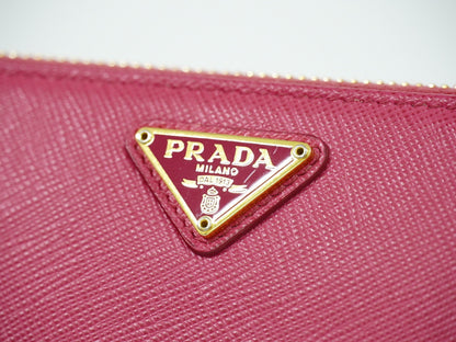 Prada Zip Around Tab Wallet Saffiano Leather, PINK, LEATHER, Wallets
