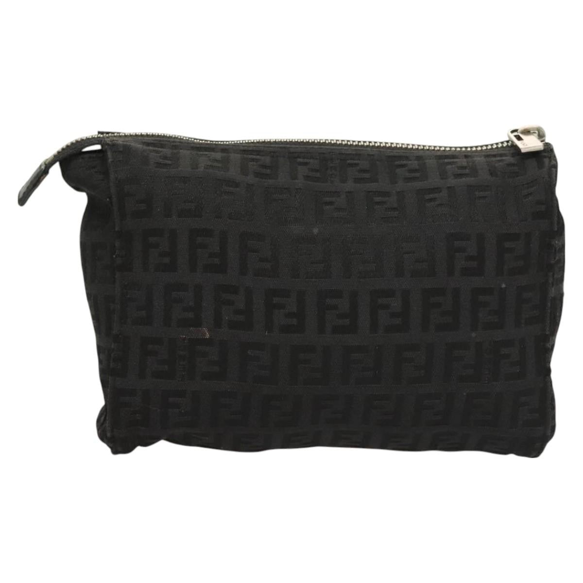 Fendi FF Logo Pouch Canvas, BLACK, CANVAS, Clutche & pouche
