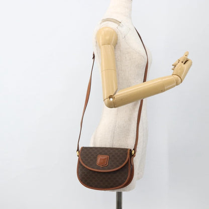 Celine Vintage Macadam Shoulder Bag Canvas and Leather, Brown, Canvas, Shoulder Bag