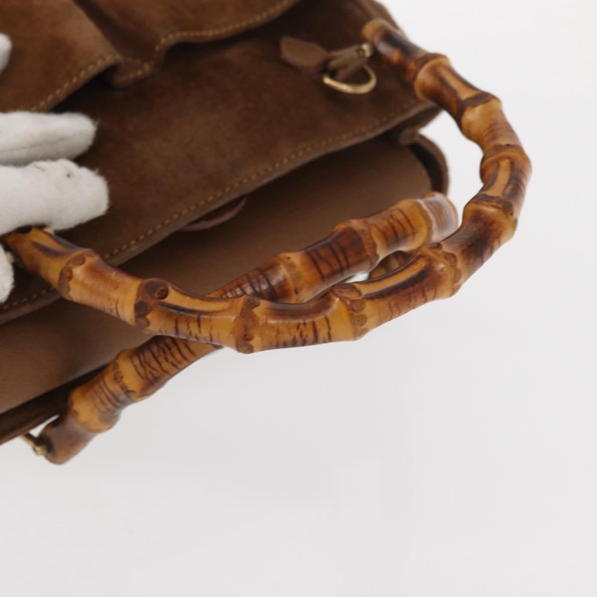 Gucci Vintage Bamboo Front Pocket Tote Suede, BROWN, SUEDE, Tote bag
